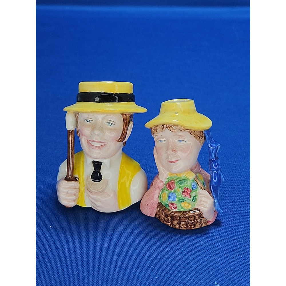 2 Royal Doulton Miniature Toby Jugs Mason's England Man Woman 2.5"